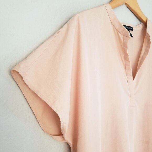 Eileen Fisher Mandarin Collar Top M Dune Tencel Blend Lightweight Lagenlook $198 - Picture 15 of 16